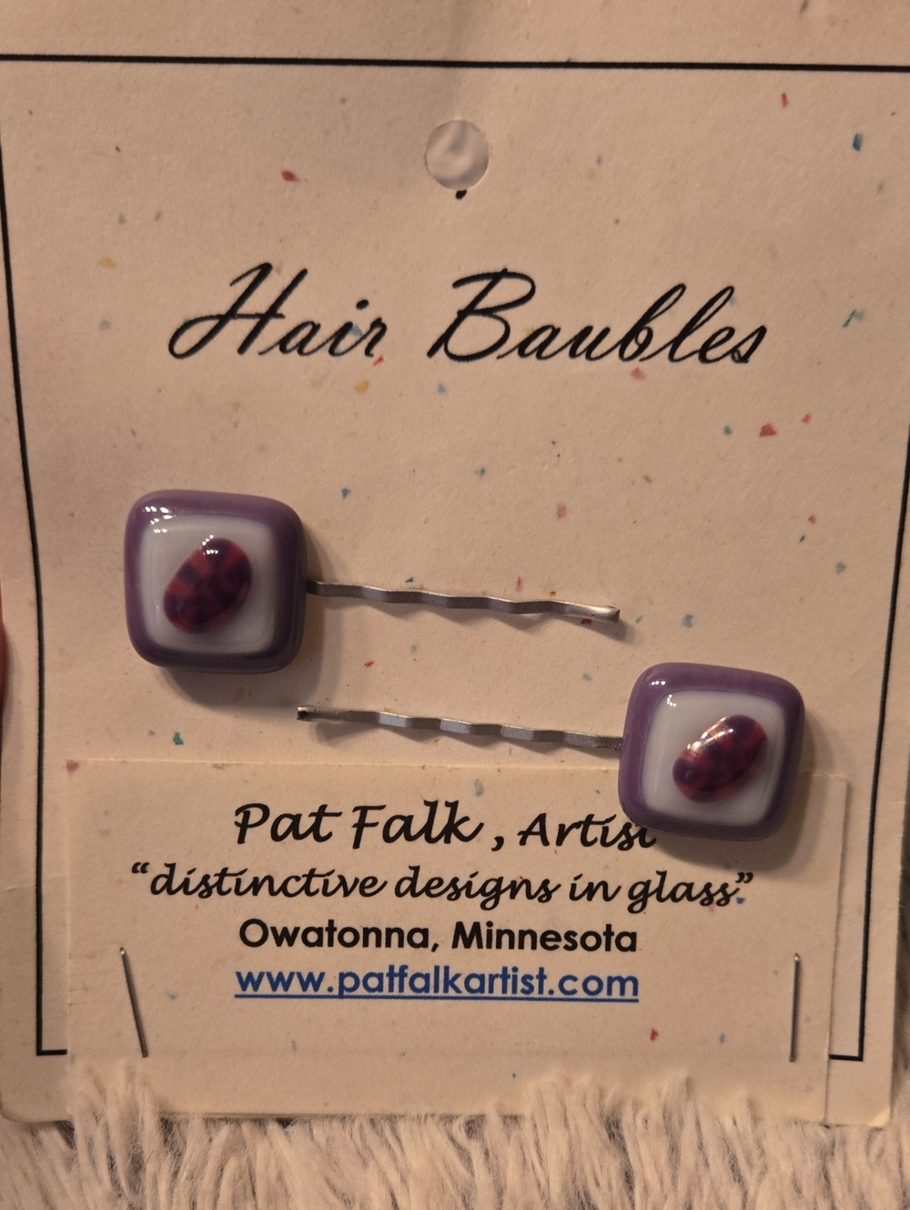 Artist Made Fused Glass Purple Square Hair Pins Baubles